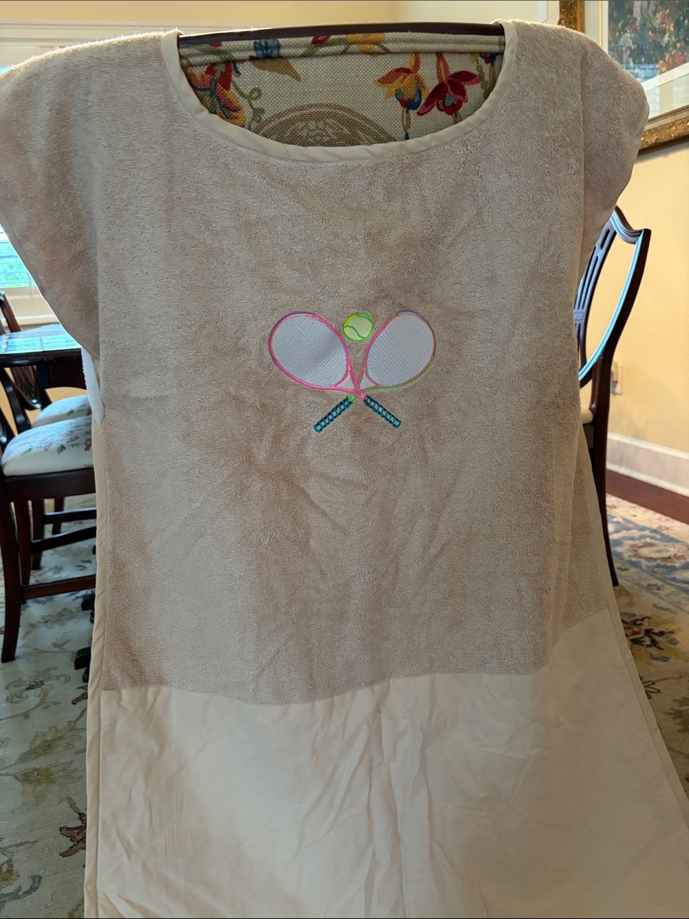 Beige Tennis Car Sheet Cover with Racket Embroidery